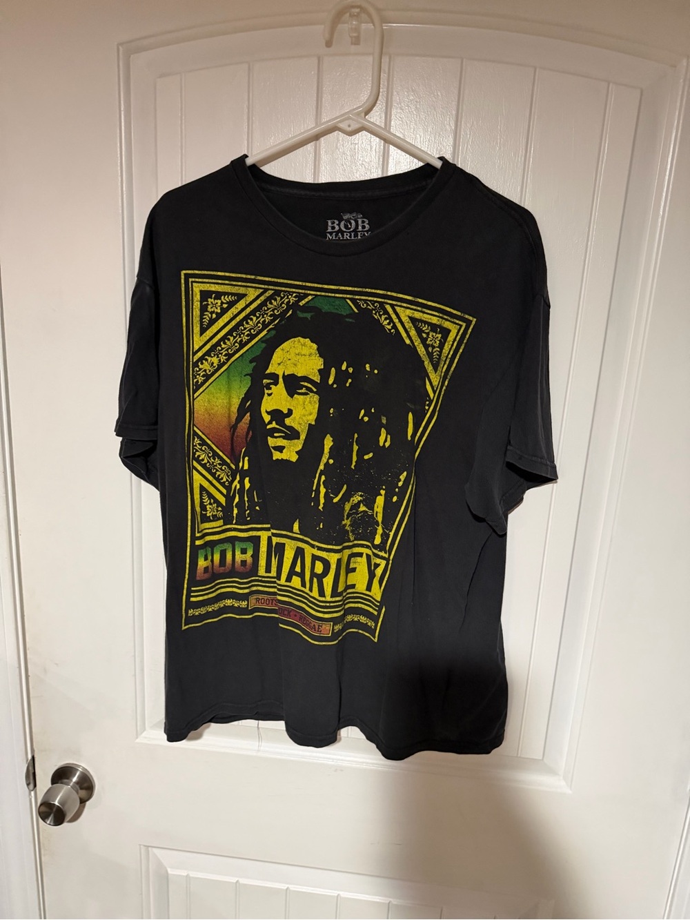 Bob Marley Black Short Sleeve Graphic Tee - Yellow & Green Print